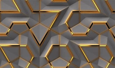 3D Gold Geometric Shapes Grey Background Wall Room: Handmade, Gold and ...