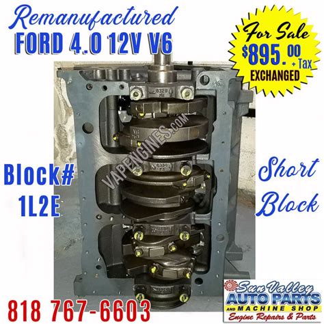 Ford 4.0L V6 SOHC Engine Short Block Remanufactured