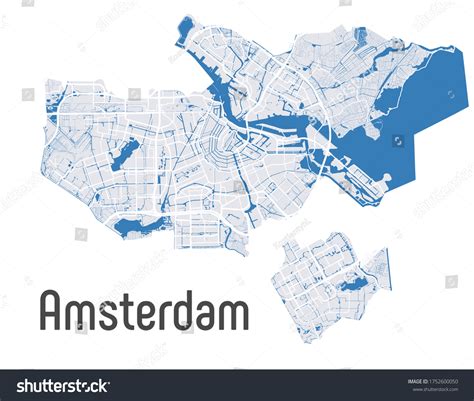 Amsterdam vector map with river, channels, main - Royalty Free Stock Vector 1752600050 - Avopix.com