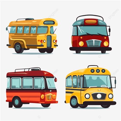 Buses Clipart Flat School Bus Cartoon Clip Art Set Vector, Buses, Clipart, Cartoon PNG and ...