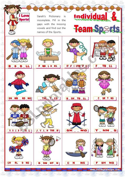 Sports Set (2) - Basic Individual and Team Sports Pictionary - ESL ...