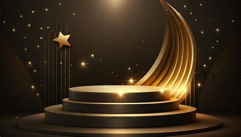 Award ceremony background with podium and 3d gold star element ...