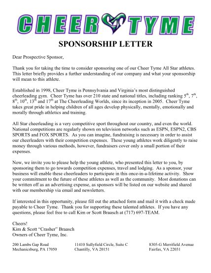 Sports Team Sponsor Letter Template - Infoupdate.org