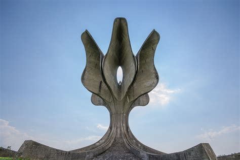 SR Croatia. Monument Stone flower at Jasenovac memorial area in Jasenovac. The Jasenovac ...