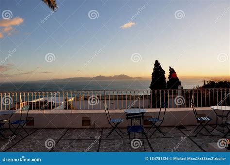 Sidi Bou Said: Panoramic View Over the Gulf of Tunis at Sunset Stock Photo - Image of travel ...