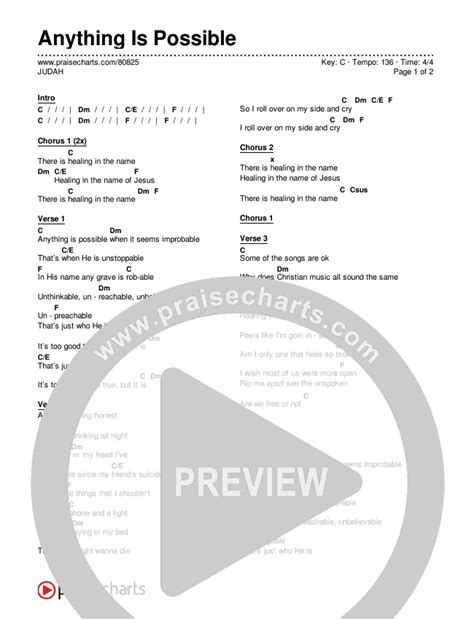 Anything Is Possible Chords PDF (JUDAH) - PraiseCharts