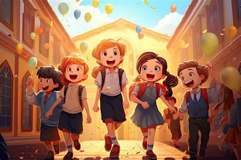 Premium AI Image | Illustration of happy schoolchildren on school ...