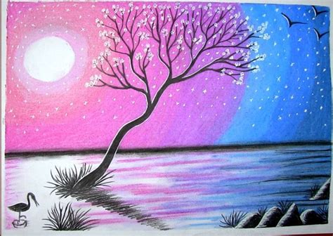 Purple Moonlight Scenery Drawing | Drawings, Drawing tutorial ...