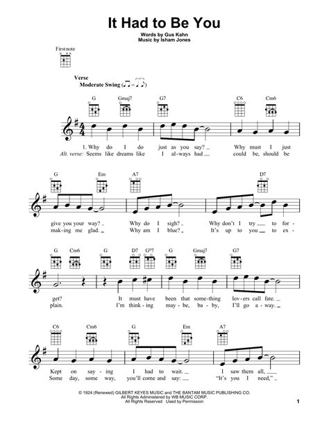 It Had To Be You by Isham Jones Sheet Music for Ukulele at Sheet Music Direct