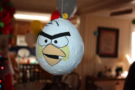 I made paper mache angry birds for my five year old's birthday party. I hung them from the ...