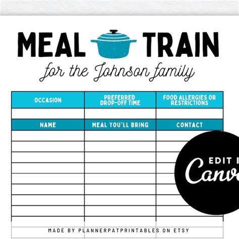 Meal Train Sign up Sheet - Etsy