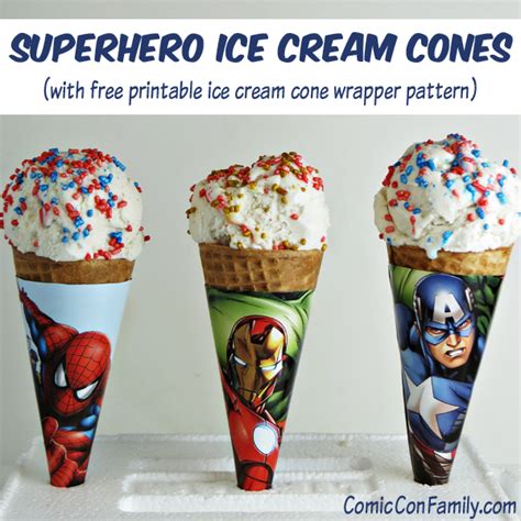 Superhero Ice Cream Cones (with free printable wrapper pattern) - Comic Con Family