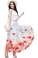 Kafeimali Women's Flowy Summer Casual Floral Bohemian Chiffon Long Maxi Skirt (Green) at Amazon ...