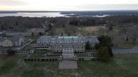 Drone Shot of the Aldrich Mansion on the Coast of a Sea in Warwick ...