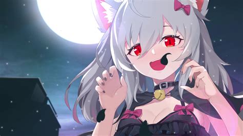 Anime Girl Wolf with Red bright eyes Live Wallpaper - Live Wallpaper