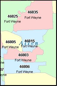 FORT WAYNE Indiana, IN ZIP Code Map Downloads