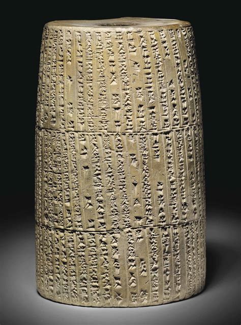 A NEO-BABYLONIAN CLAY CUNEIFORM FOUNDATION CYLINDER , REIGN OF NEBUCHADNEZZAR II, 604-562 B.C ...