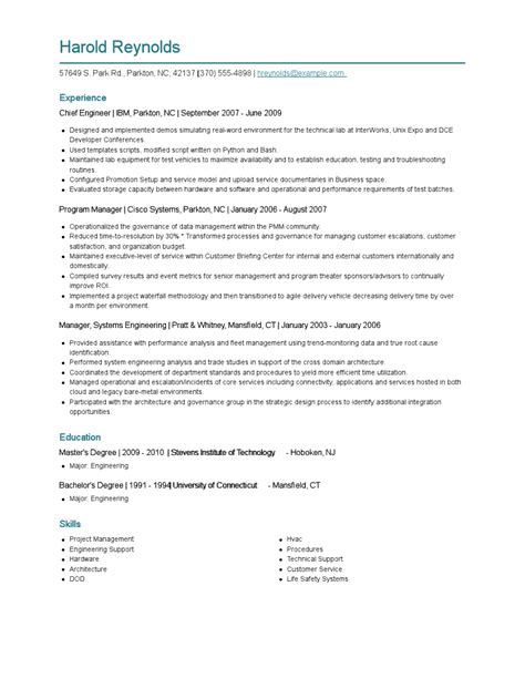 Chief Engineer Resume Examples and Tips - Zippia