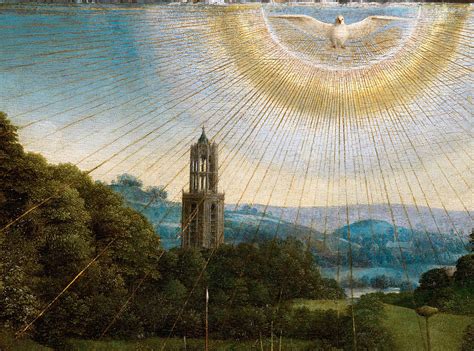 The Ghent Altarpiece Adoration of the Mystic Lamb detail of the Holy Spirit in the guise of a ...