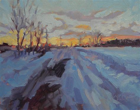 Heidi Malott Original Paintings: Winter Sunset 11x14" Landscape Oil Painting