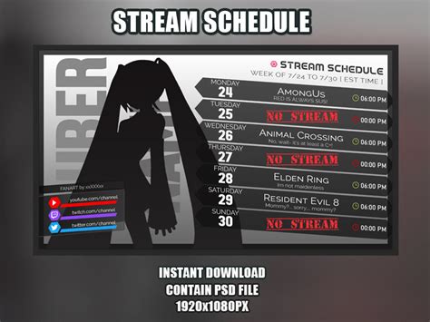 Stream Schedule Template for Streamers and Vtubers, Dark, Gray ...