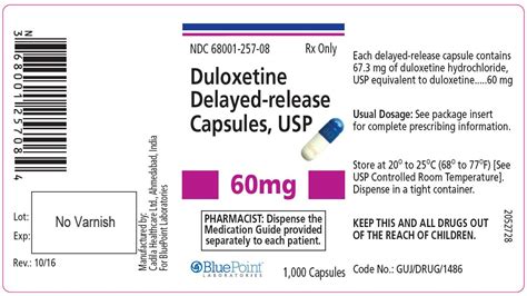 Duloxetine Capsules - FDA prescribing information, side effects and uses