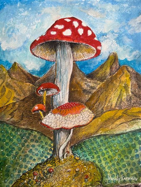 Mushroom Mountains Painting by Vasily Kafanov | Saatchi Art