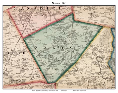 Norton, Massachusetts 1858 Old Town Map Custom Print - Bristol Co ...