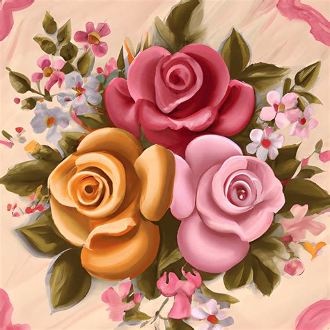 Oil Painted Vintage Roses and Flowers with Ornamentals · Creative Fabrica