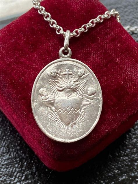 Sacred Heart Medal Necklace Sterling Silver Catholic Jewelry | Etsy