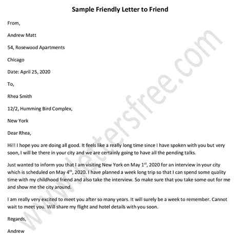 Sample Friendly Letter to a Friend - Good Friend Letter