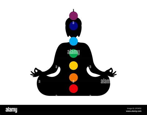 Sitting Buddha silhouette in meditation with chakras. Seven chakras, energy body and Yogi ...