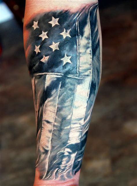 Black And White American Flag Tattoo