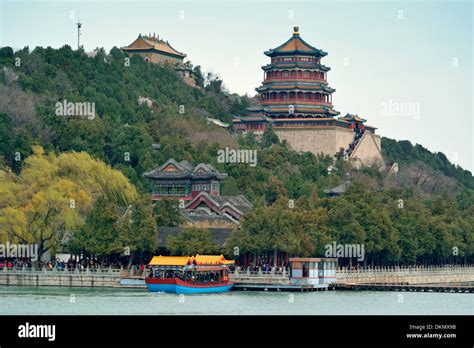 Summer Palace with historical architecture and boat in Beijing Stock Photo - Alamy