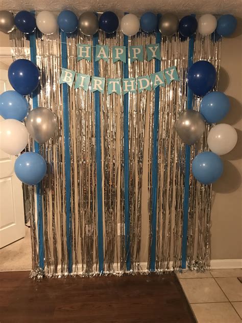 Blue & Silver birthday backdrop | Simple birthday decorations, Surprise birthday decorations ...