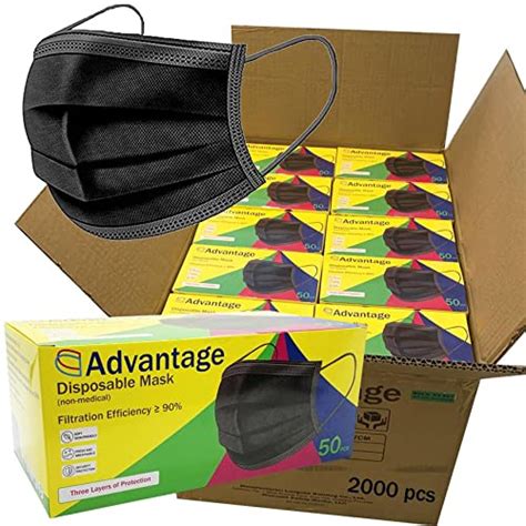 Advantage - 2,000 Pcs - 40 packs x 50-3ply Black Disposable Face Masks - Bulk Wholesale | Pricepulse