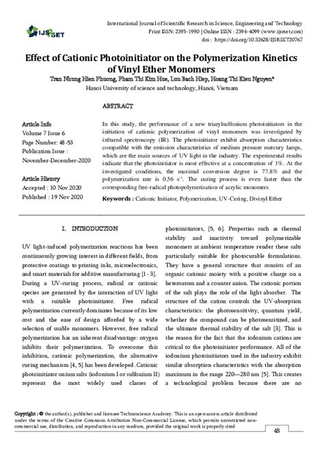 (PDF) Effect of Cationic Photoinitiator on the Polymerization Kinetics ...