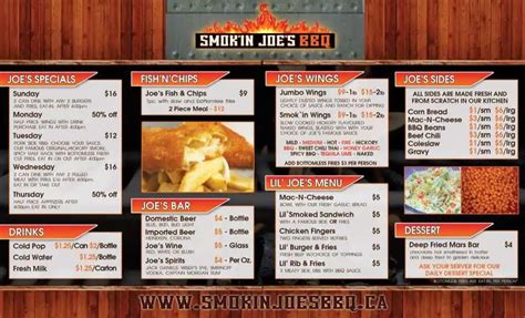 Menu at Smokin' Joe's BBQ, London