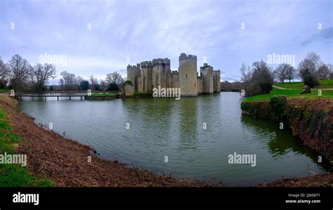 Bodiam, UK - January 6, 2022: Winter afternoon light on Bodiam Castle ...