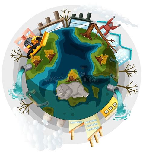 Earth with Deforestation and Global Warming Problems Stock Vector - Illustration of ...