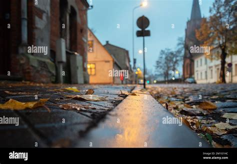 Night view of a street in a small town Stock Photo - Alamy