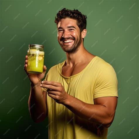 Premium Photo | Smiling Man With Pickle Jar