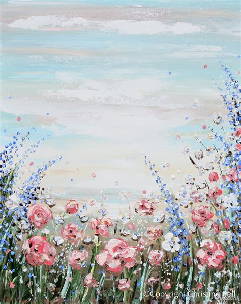 ORIGINAL Art Abstract Floral Painting Wildflowers Field Pink Flowers – Contemporary Art by Christine