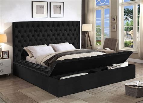 Bliss Upholstered Platform Storage Bed (Black) by Meridian Furniture, 1 ...