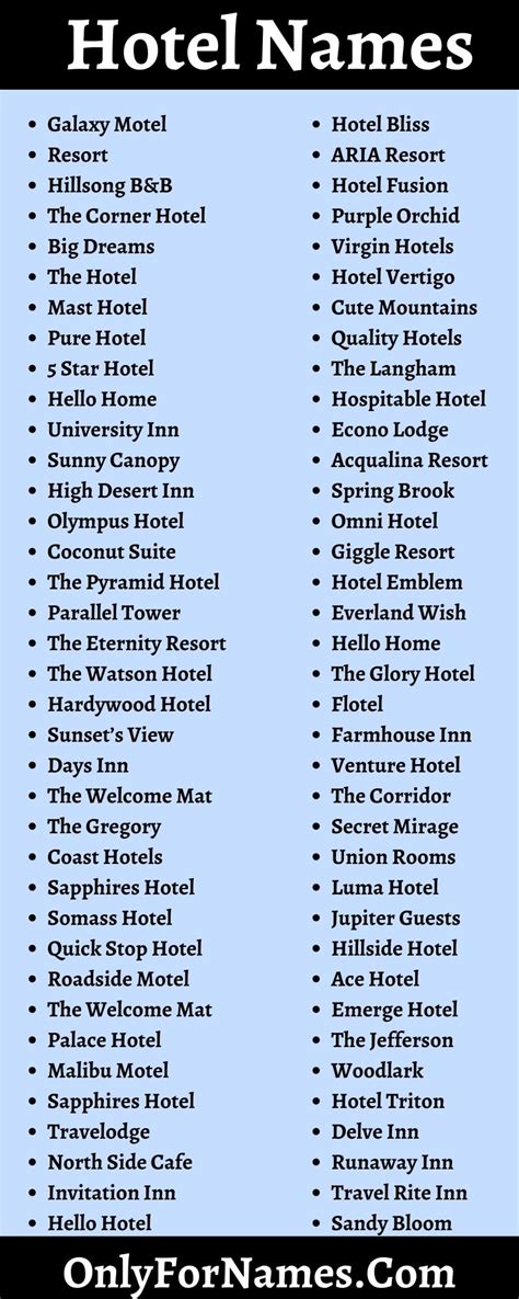 Best Hotel Names Fancy & Creative Hotel Names