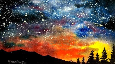 Watercolor Starry Night Sky Speed Painting | Paint with david | - YouTube