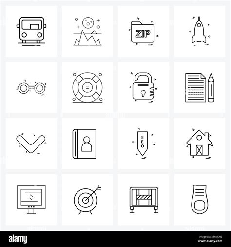 Line Icon Set of 16 Modern Symbols of buoy, goggles, folder, glasses, rocket Vector Illustration ...