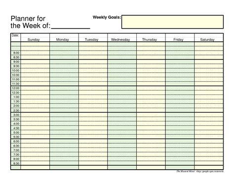 7 Day Week 24 Hour Schedule Template - Example Calendar Printable