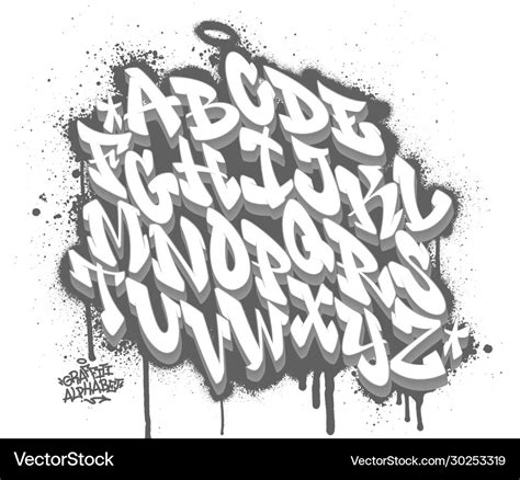 Handwritten graffiti font alphabet on spray paint Vector Image