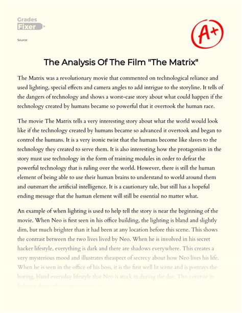 "The Matrix" Movie: Summary and Analysis: [Essay Example], 1910 words